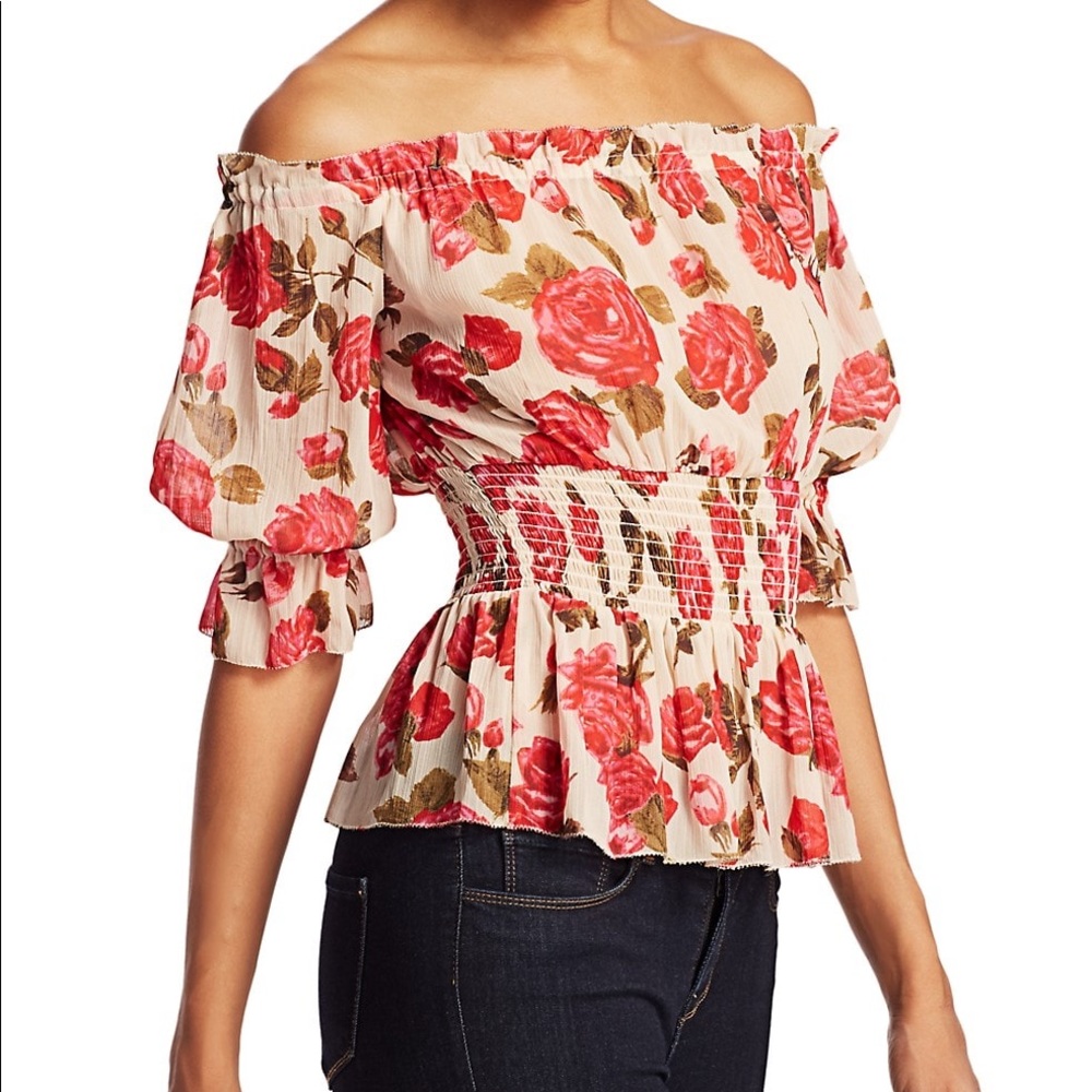 L’AGENCE Aubriella Dawn Rose Wood Off-Shoulder Top